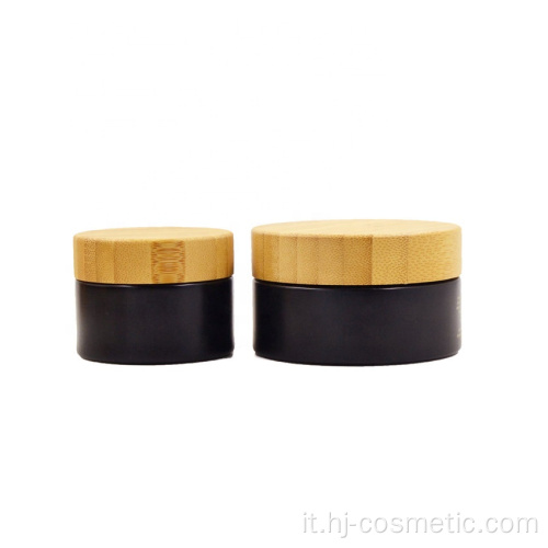 30g Coperchio cosmetico di bambù vuoto ambientale Vasi di vetro smerigliato nero / flaconi di lozione cosmetica / flaconi e flaconi per la cosmetica